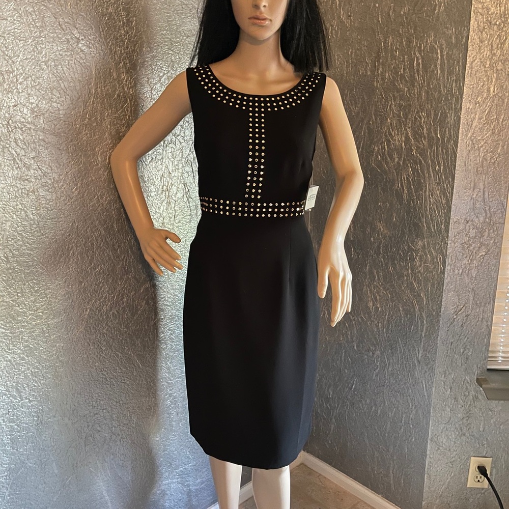 NWT Kasper Sheath embellished bodice w/ gold studs